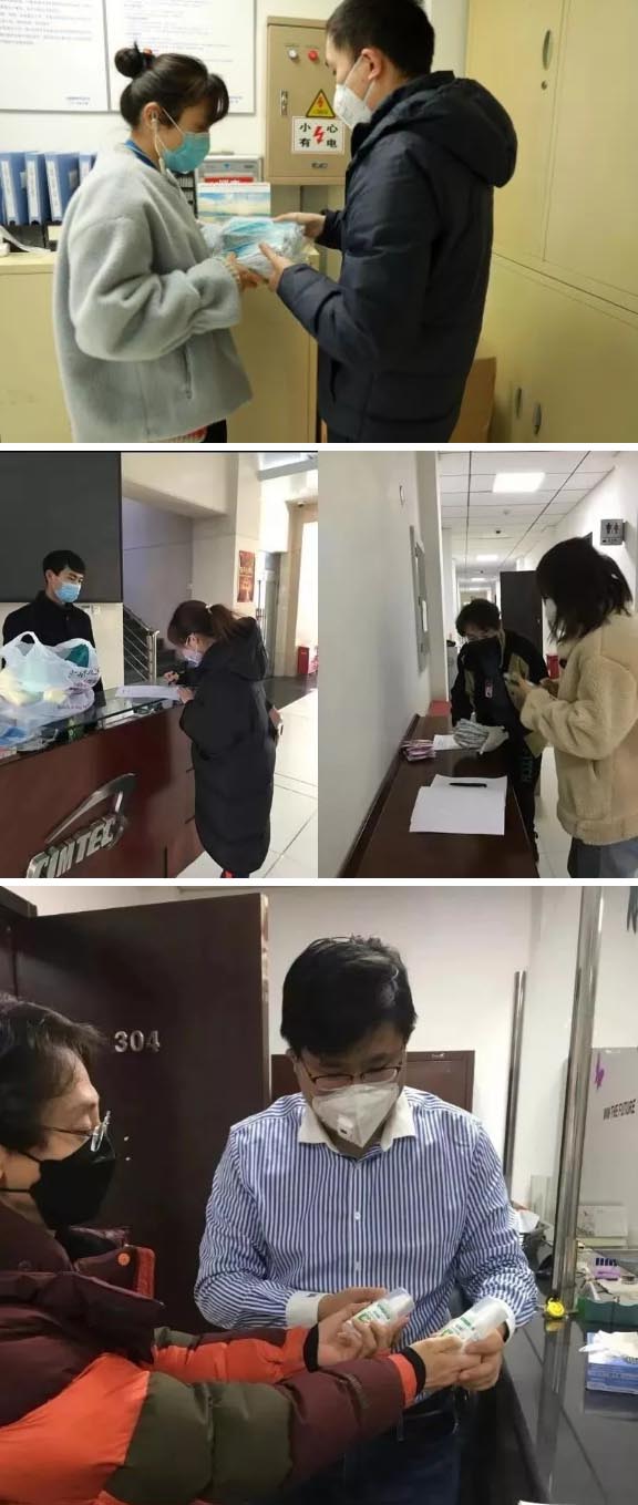 發(fā)放防護(hù)物資：口罩、手套、消毒液、洗手液